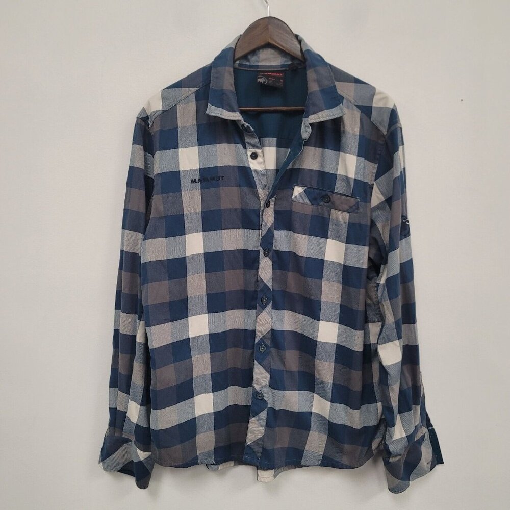 Mammut Mens Long Sleeve Button Up Shirt Size XL Blue Plaid English Countryside